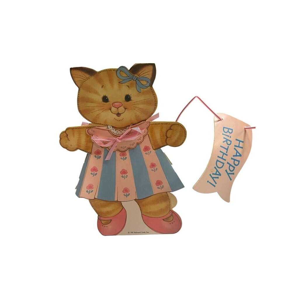 Vintage Hallmark 1987 Cards Cat Kitten Happy Birthday Table Decoration RARE